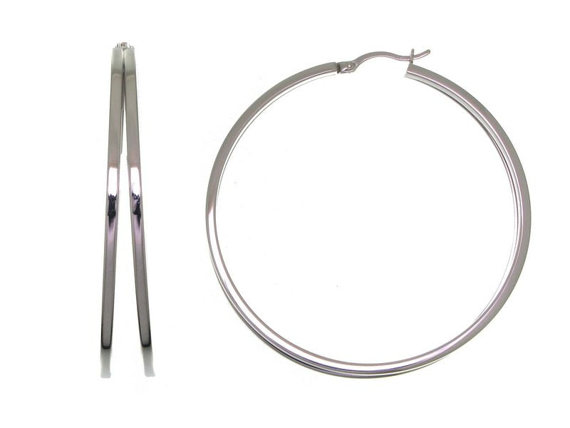 Créoles femme argent rhodié 56 mm tube carré poli