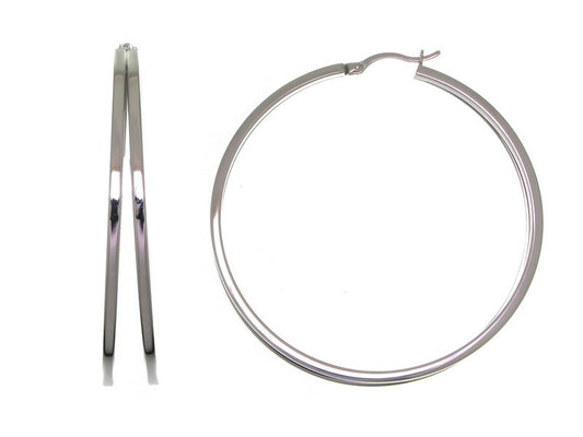 Créoles femme argent rhodié 56 mm tube carré poli