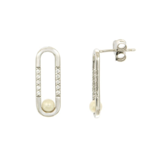 Boucles d'oreilles femme argent rhodié zirconia perle eau douce