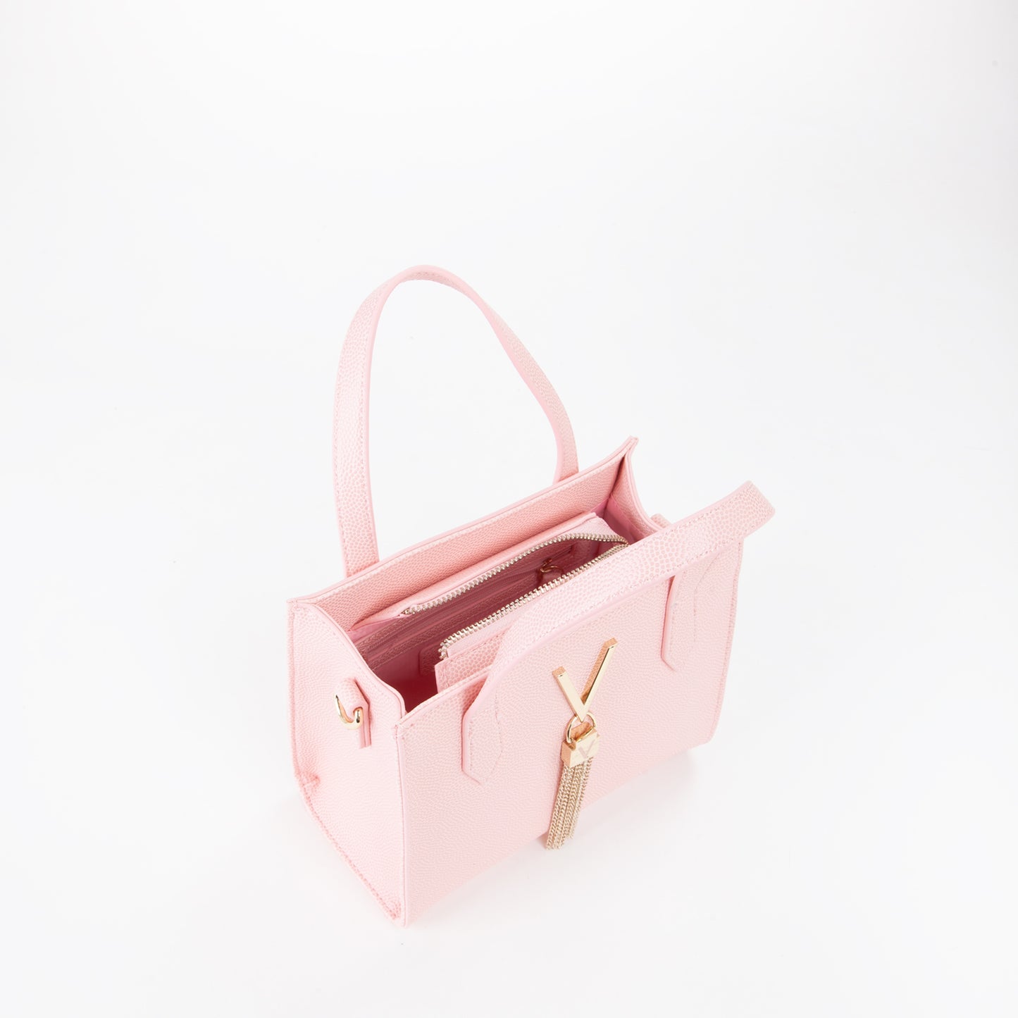 Sac à main femme rose poudré avec breloque dorée