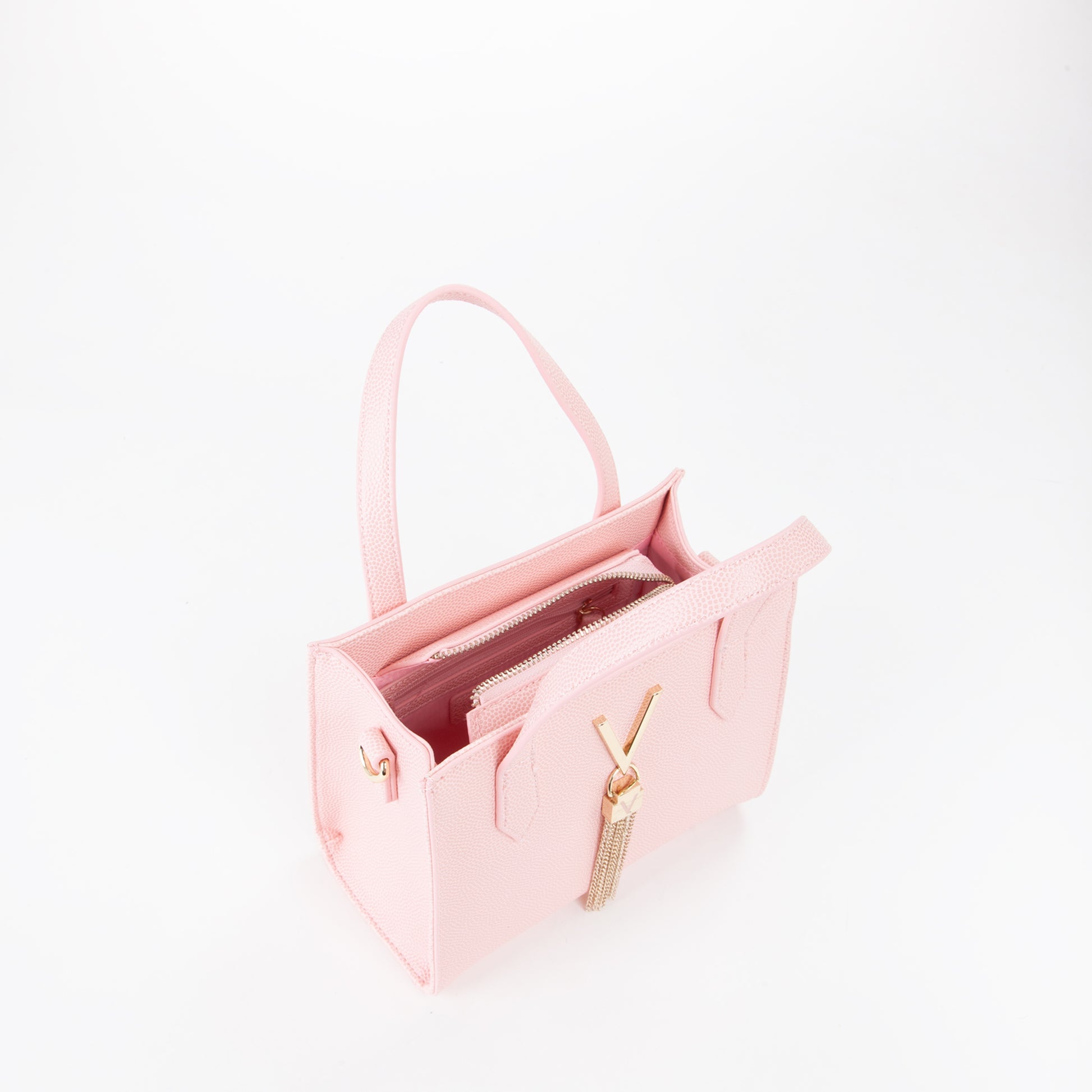 Sac à main femme rose poudré avec breloque dorée