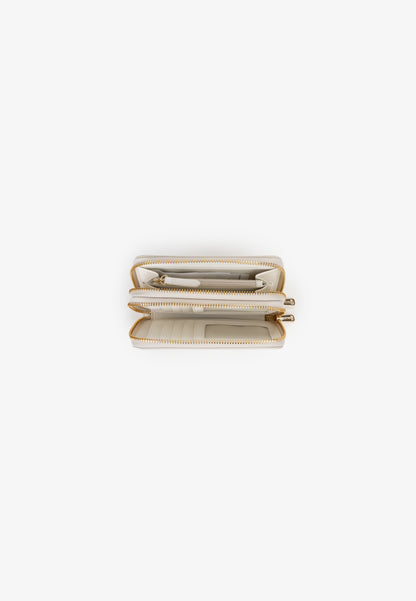 Portefeuille femme zippé écru finition lisse dorée