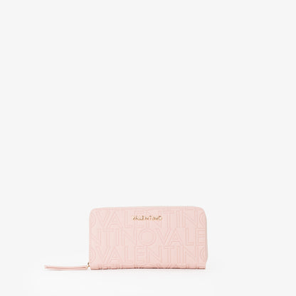 Portefeuille femme zippé rose logo embossé all-over