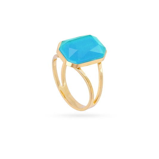 Bague femme acier doré pierre turquoise ajustable