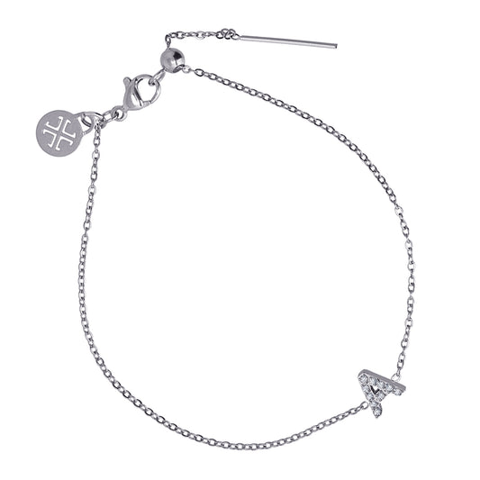 Bracelet femme acier argenté lettre A zirconia 19 cm