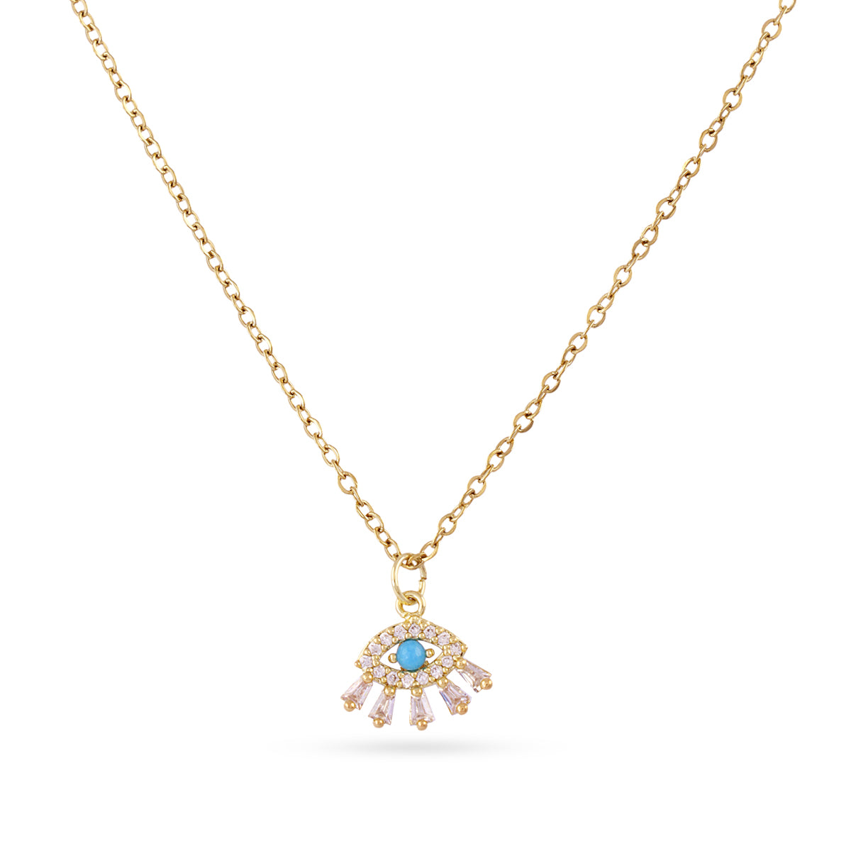 Collier femme acier doré pendentif œil turquoise zirconia