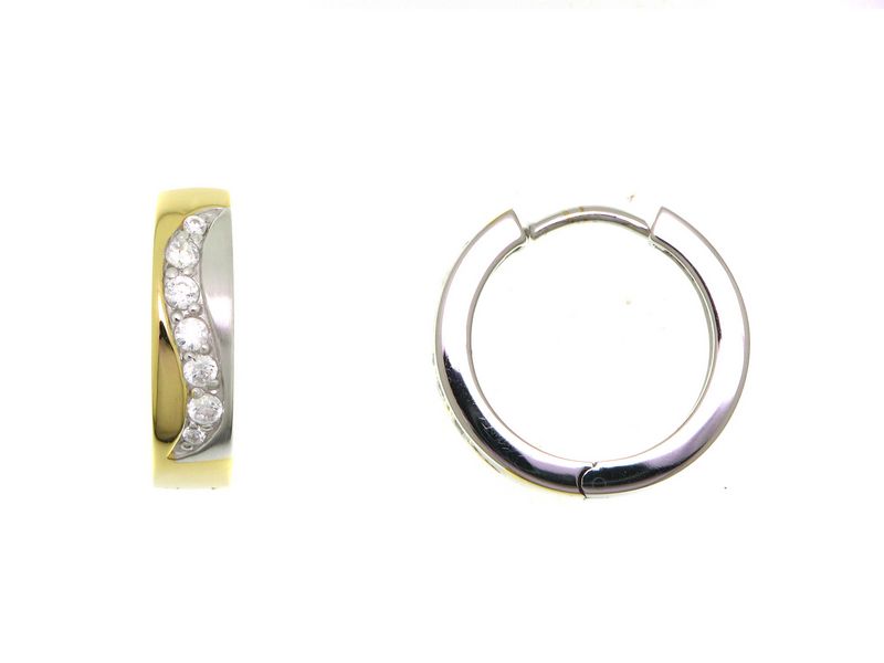 CREOLES ARGENT RHODIE - BICOLORE - ZIRCONIA