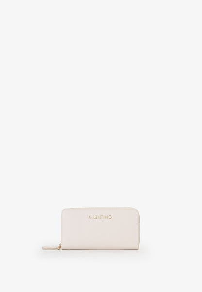 Portefeuille femme zippé écru finition lisse dorée