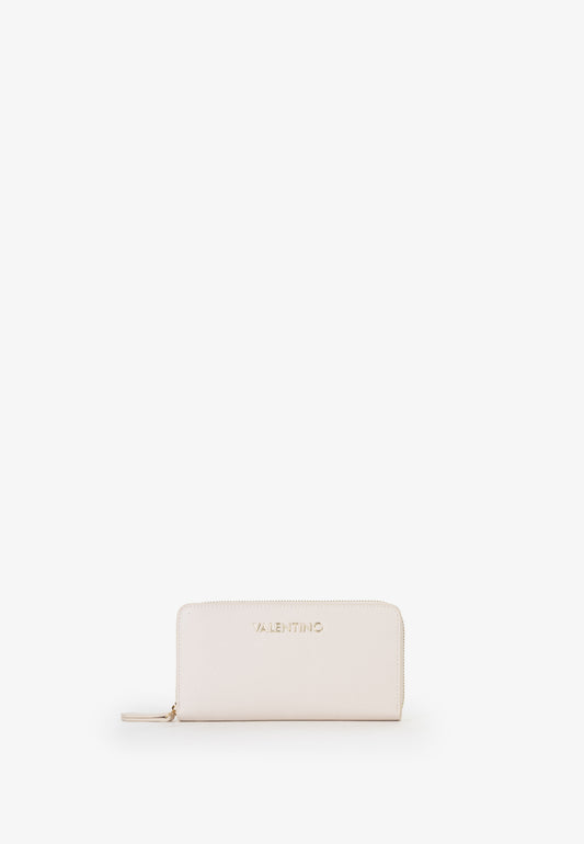 Portefeuille femme zippé écru finition lisse dorée