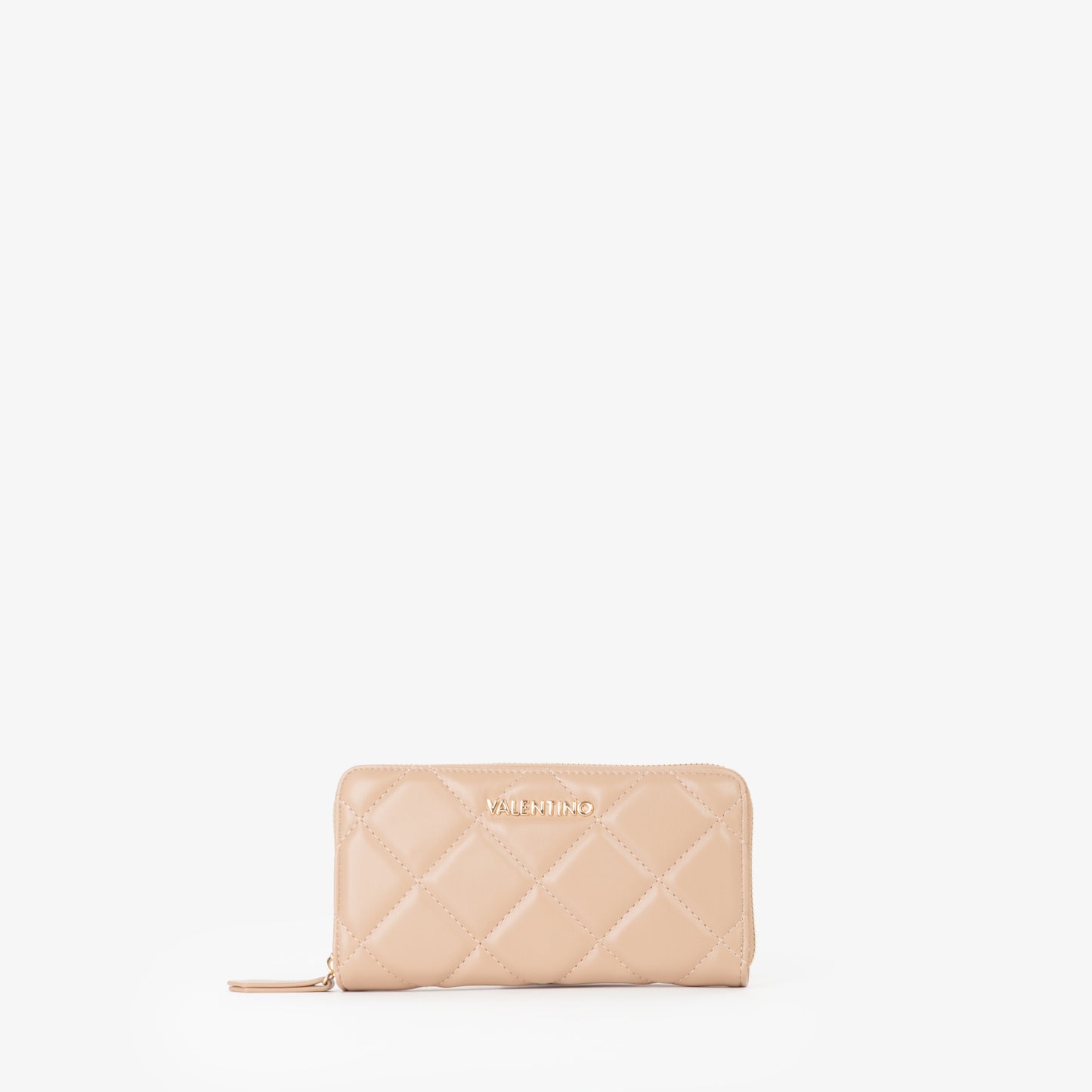Portefeuille femme matelassé zippé beige nude