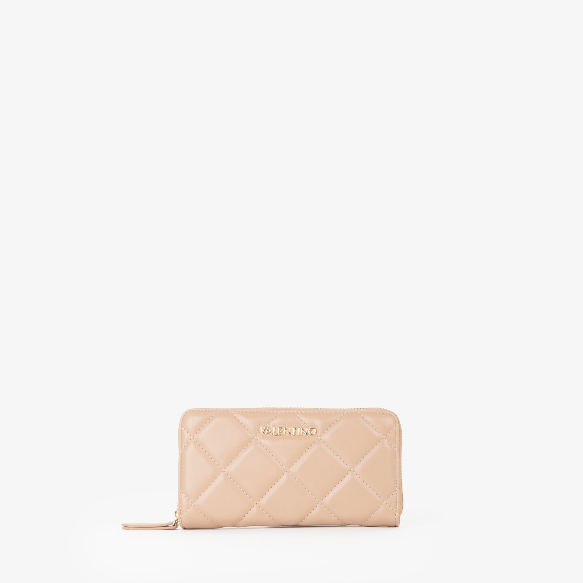 Portefeuille femme matelassé zippé beige nude