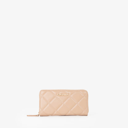Portefeuille femme matelassé zippé beige nude