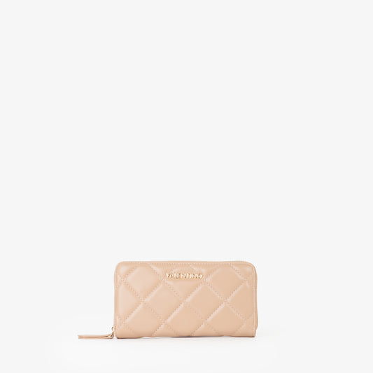 Portefeuille femme matelassé zippé beige nude