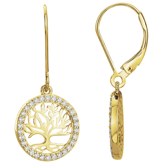 Boucles d'oreilles pendantes femme plaqué or arbre de vie zirconia