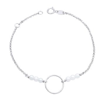 CHAINE CHEVILLE ARGENT RHODIE - PERLE SYNTHETIQUE - ROND