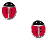 BOUCLES D'OREILLES ARGENT RHODIE - COCCINELLE - LAQUE ROUGE