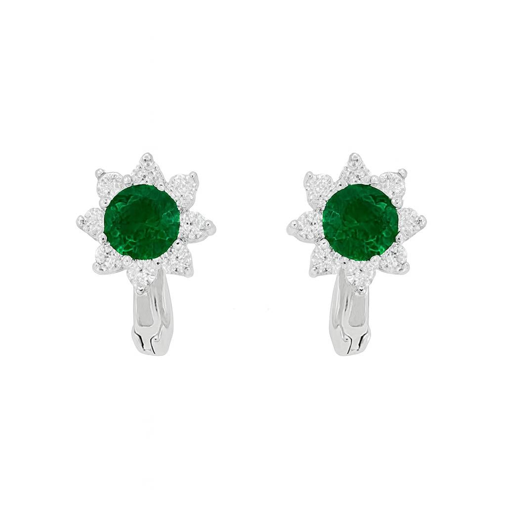 Boucles d'oreilles femme argent rhodié émeraude et zirconia