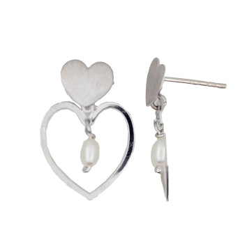 Boucles d'oreilles femme argent 925 cœur perle d'eau douce