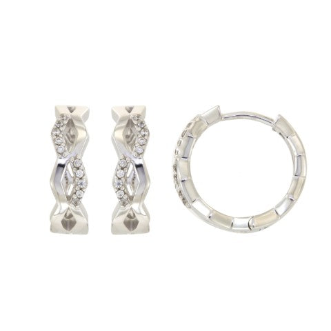 Créoles femme argent rhodié motif entrelacé zirconia