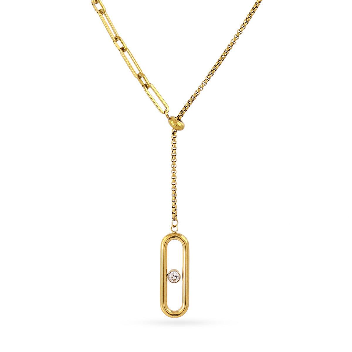 Collier femme acier doré pendentif ovale zirconia