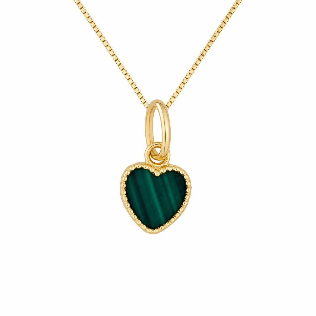 Collier femme or 9 carats pendentif cœur malachite verte
