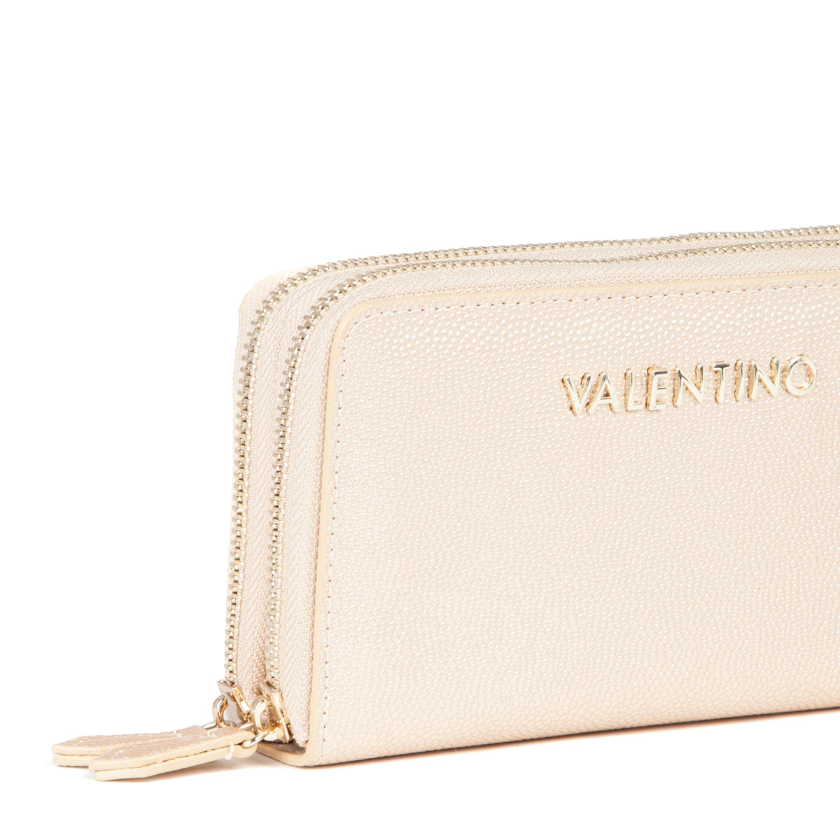 Portefeuille femme zippé grainé doré nacré élégant