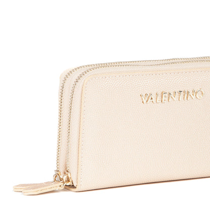 Portefeuille femme zippé grainé doré nacré élégant