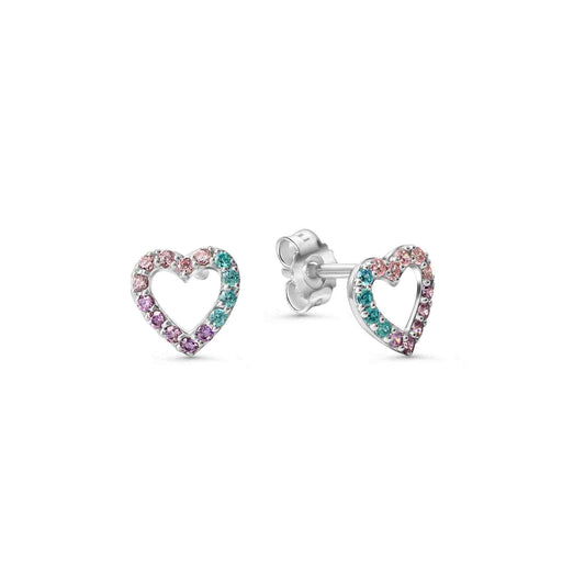 Boucles d'oreilles enfant argent 925 cœur zirconia multicolore