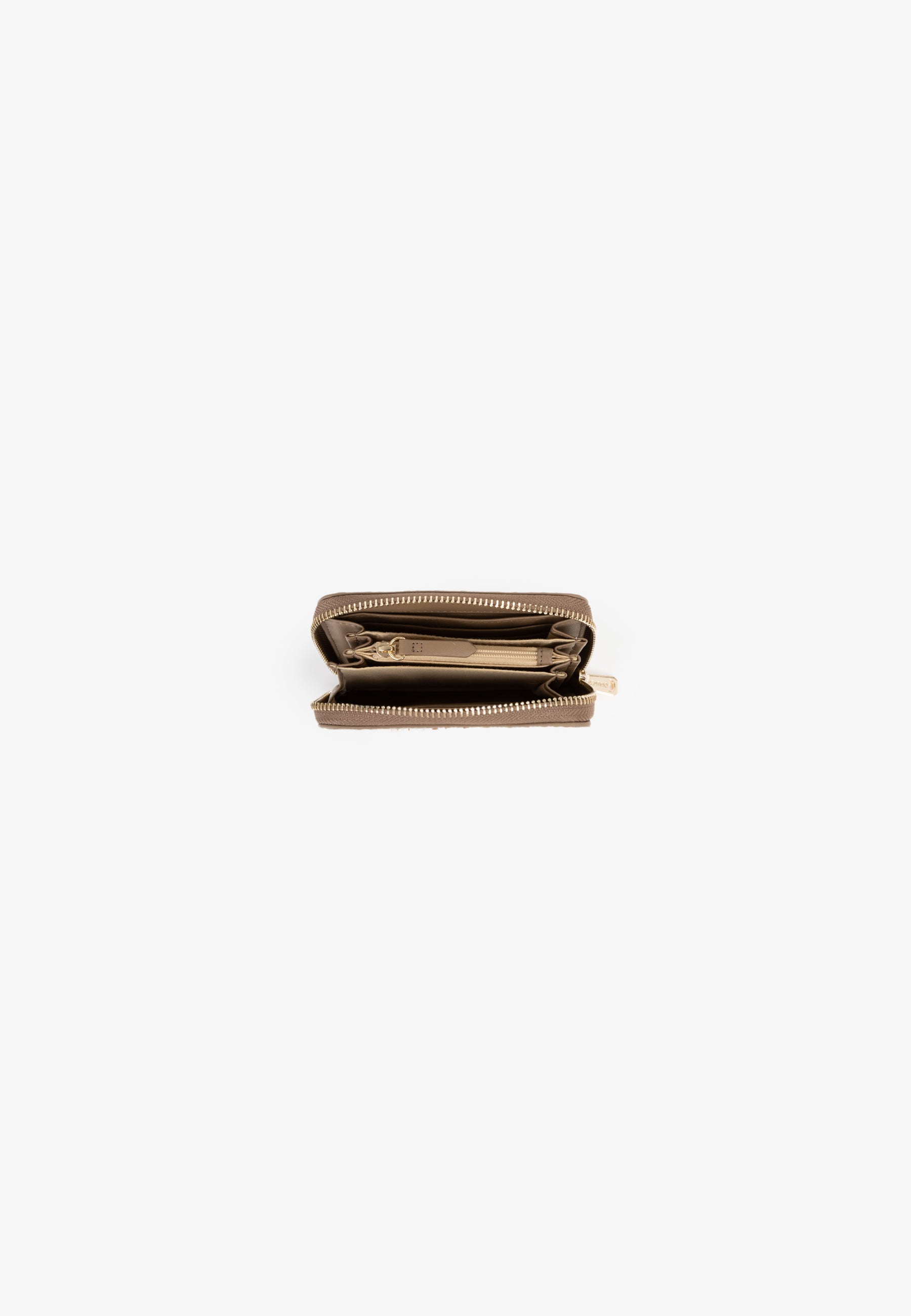 Portefeuille femme zippé monogramme beige taupe