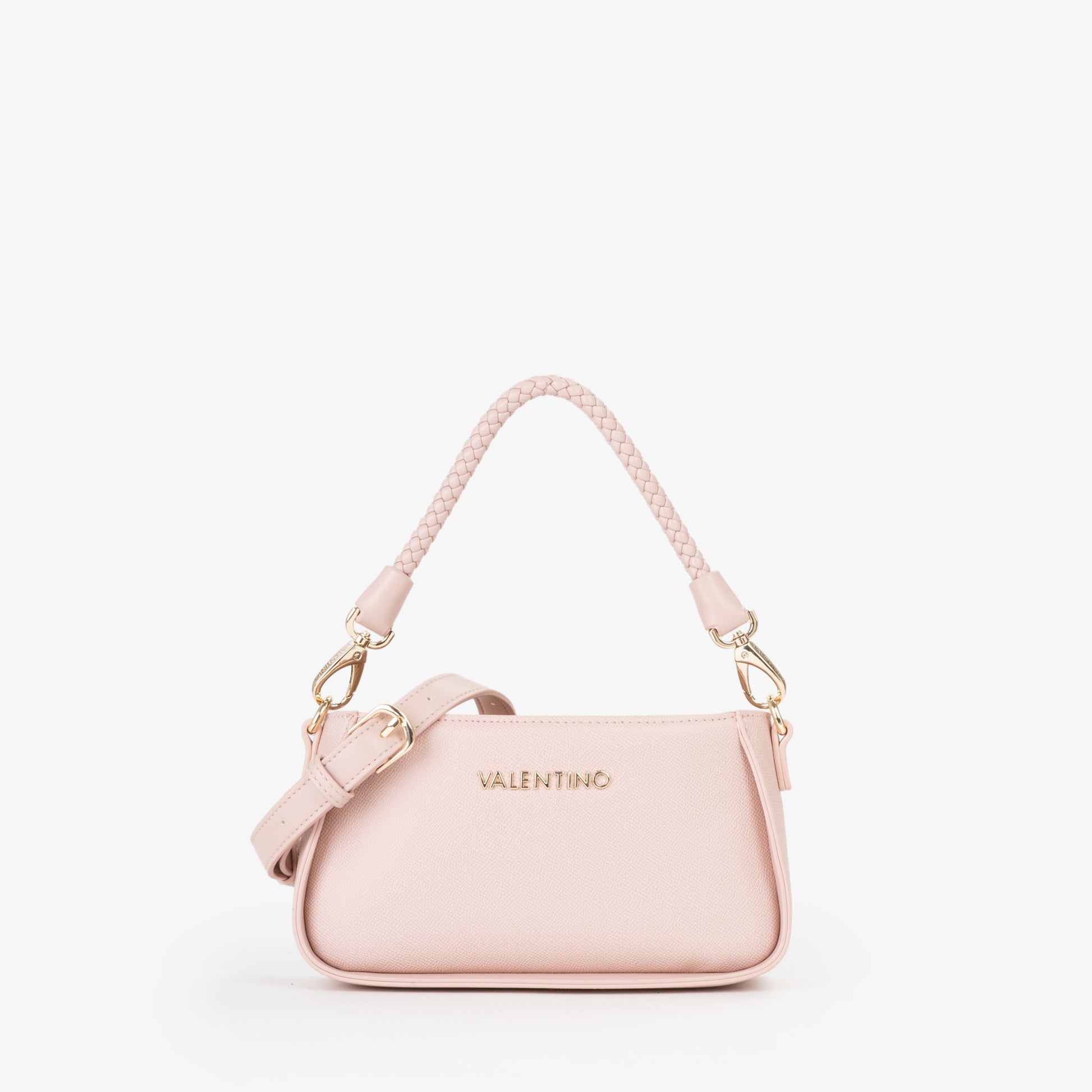 Sac à main femme rose poudré bandoulière tressée dorée