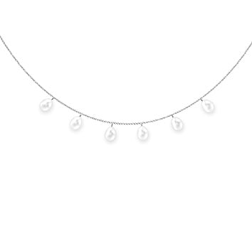 Collier femme argent rhodié perles synthétiques blanches 40cm