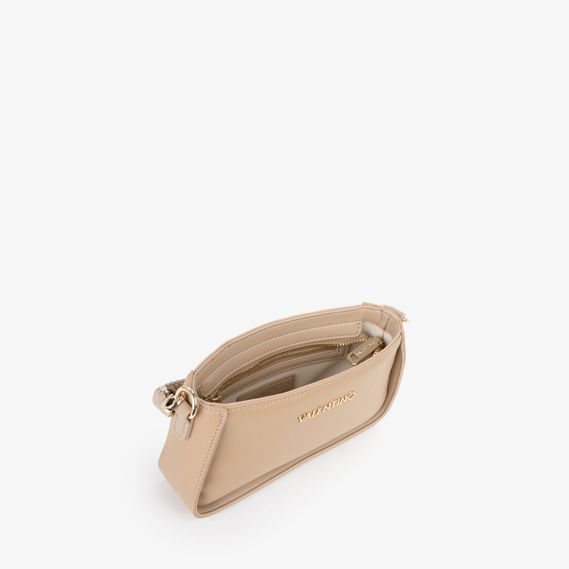 Sac à main femme beige saffiano anse tressée dorée
