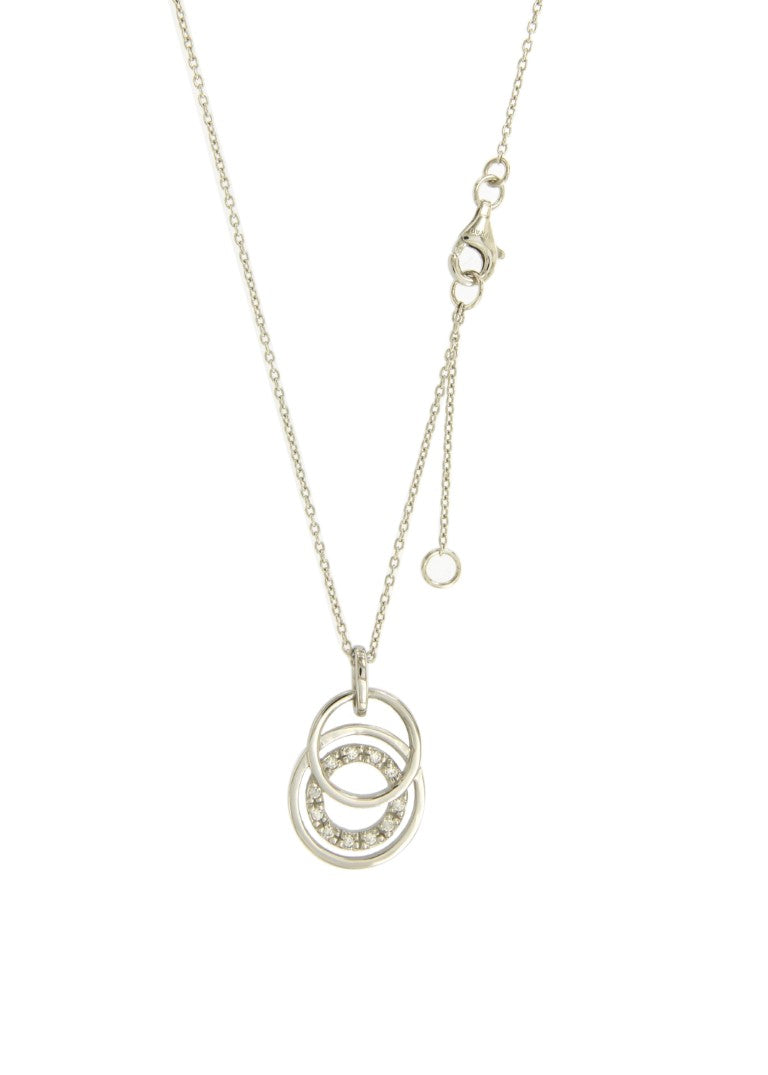 Collier femme argent rhodié trois anneaux zirconia
