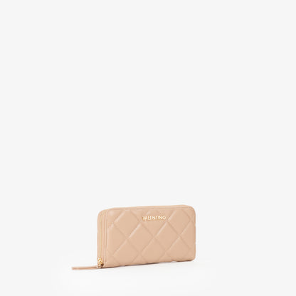 Portefeuille femme matelassé zippé beige nude