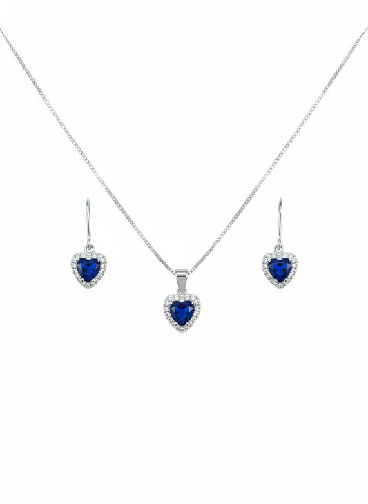 Parure femme argent rhodié cœur saphir synthétique zirconia