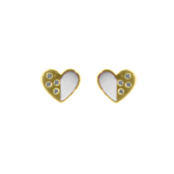 Clou oreille femme or jaune 9k cœur nacre zirkonia