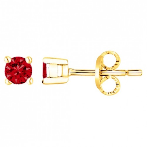 Clous d'oreilles femme plaqué or jaune zirconia rouge