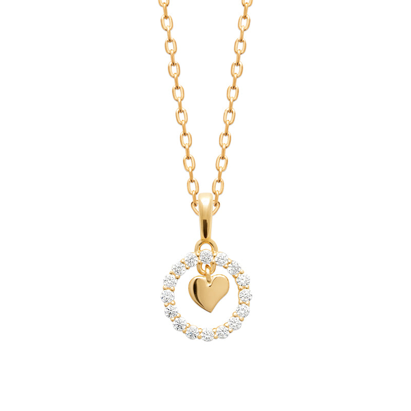 Collier femme plaqué or cercle zirconia pendentif cœur
