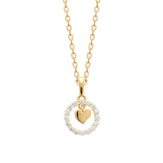 Collier femme plaqué or cercle zirconia pendentif cœur