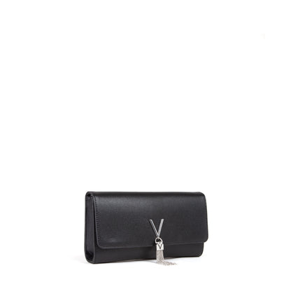 Pochette femme noir caviar chaîne argentée avec pompon