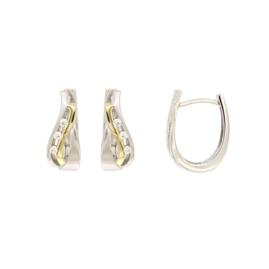 Créoles femme argent rhodié bicolore zirconia charnière