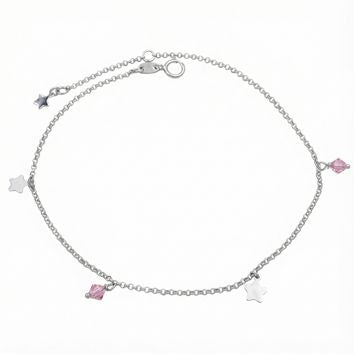 Bracelet femme argent rhodié étoiles zirconia rose 16cm