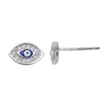 Clou d'oreille femme argent rhodié œil zirconia laque bleue