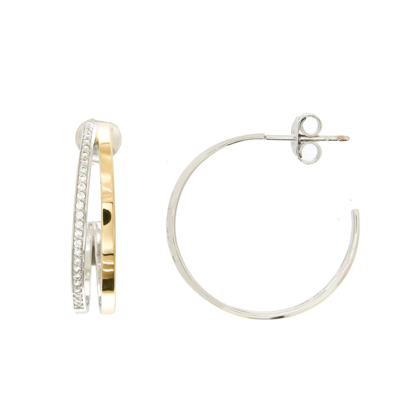 Créoles femme argent rhodié bicolore or zirconia