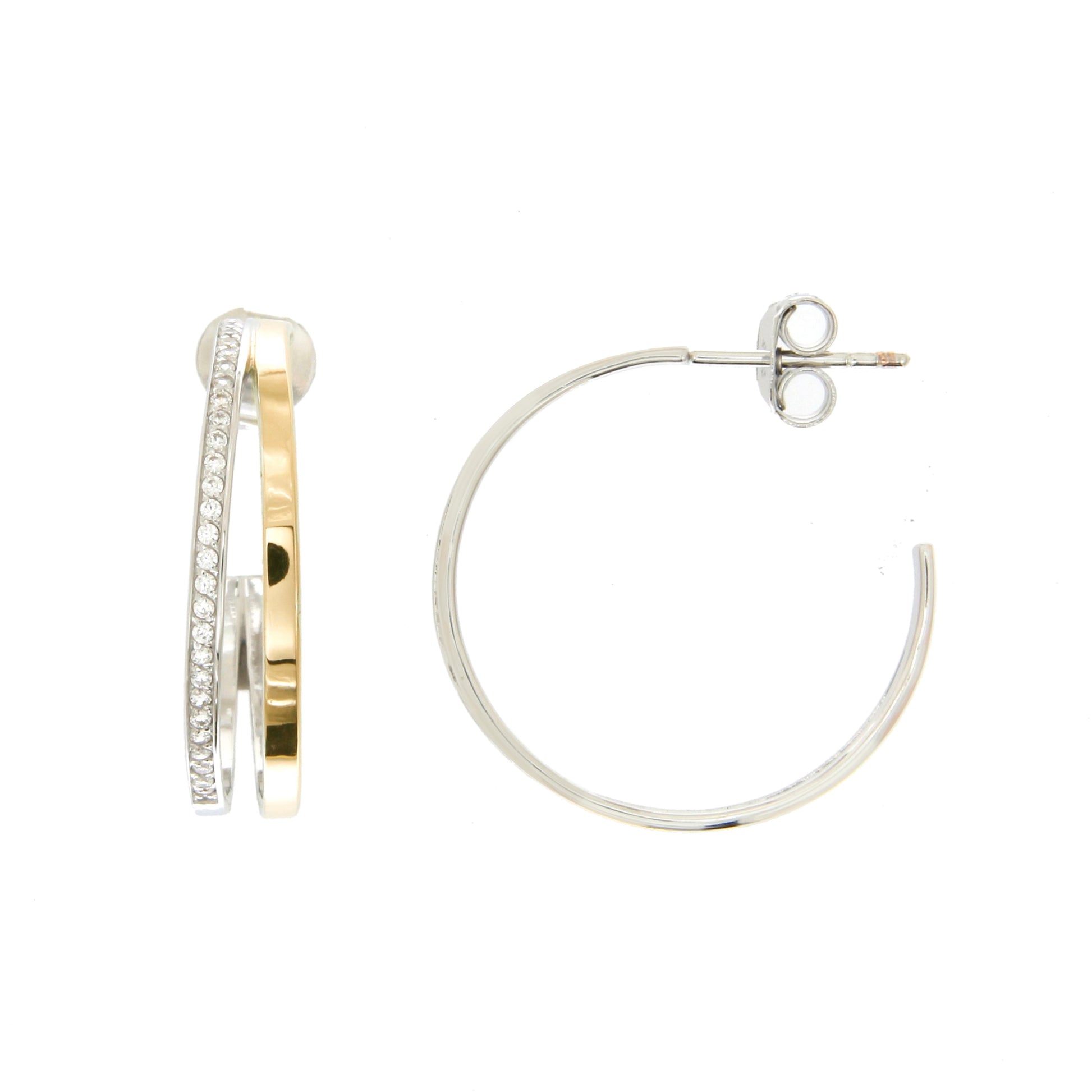 Créoles femme argent rhodié bicolore or zirconia