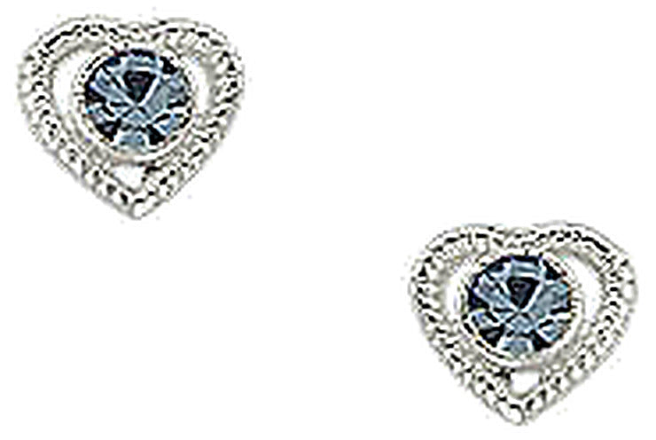 Clous d'oreilles femme argent 925 rhodié cœur aigue-marine