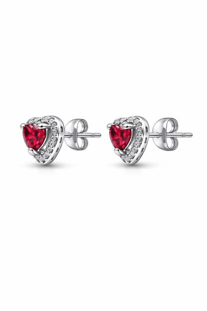 Boucles d'oreilles puces en forme de cœur rouge surélevées