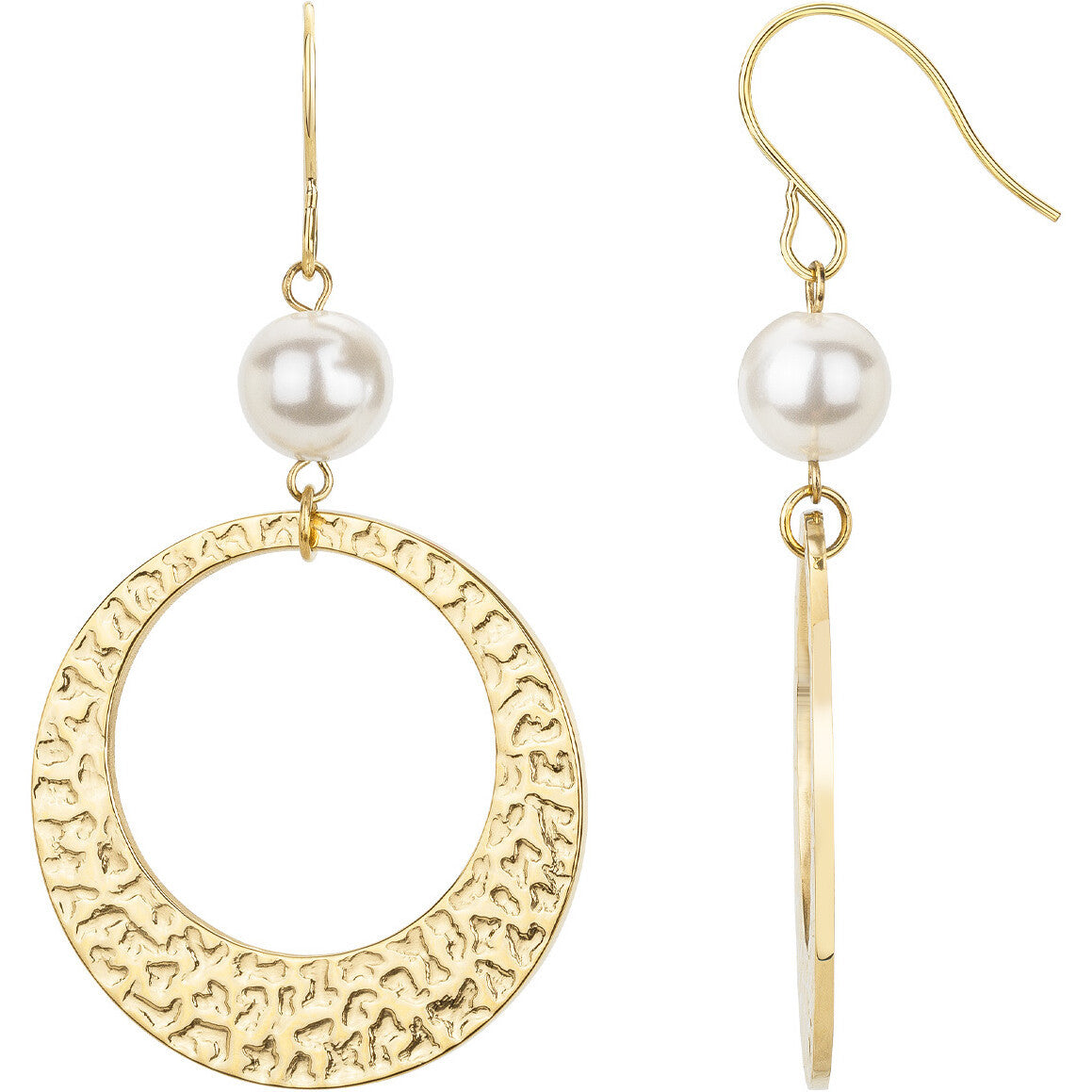 Boucles d'oreilles pendantes femme acier doré perle blanche