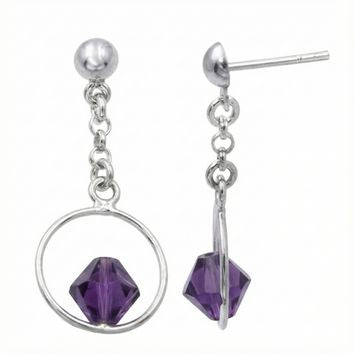 BOUCLES D'OREILLES ARGENT RHODIE - AMETHYSTE SYNTHETIQUE
