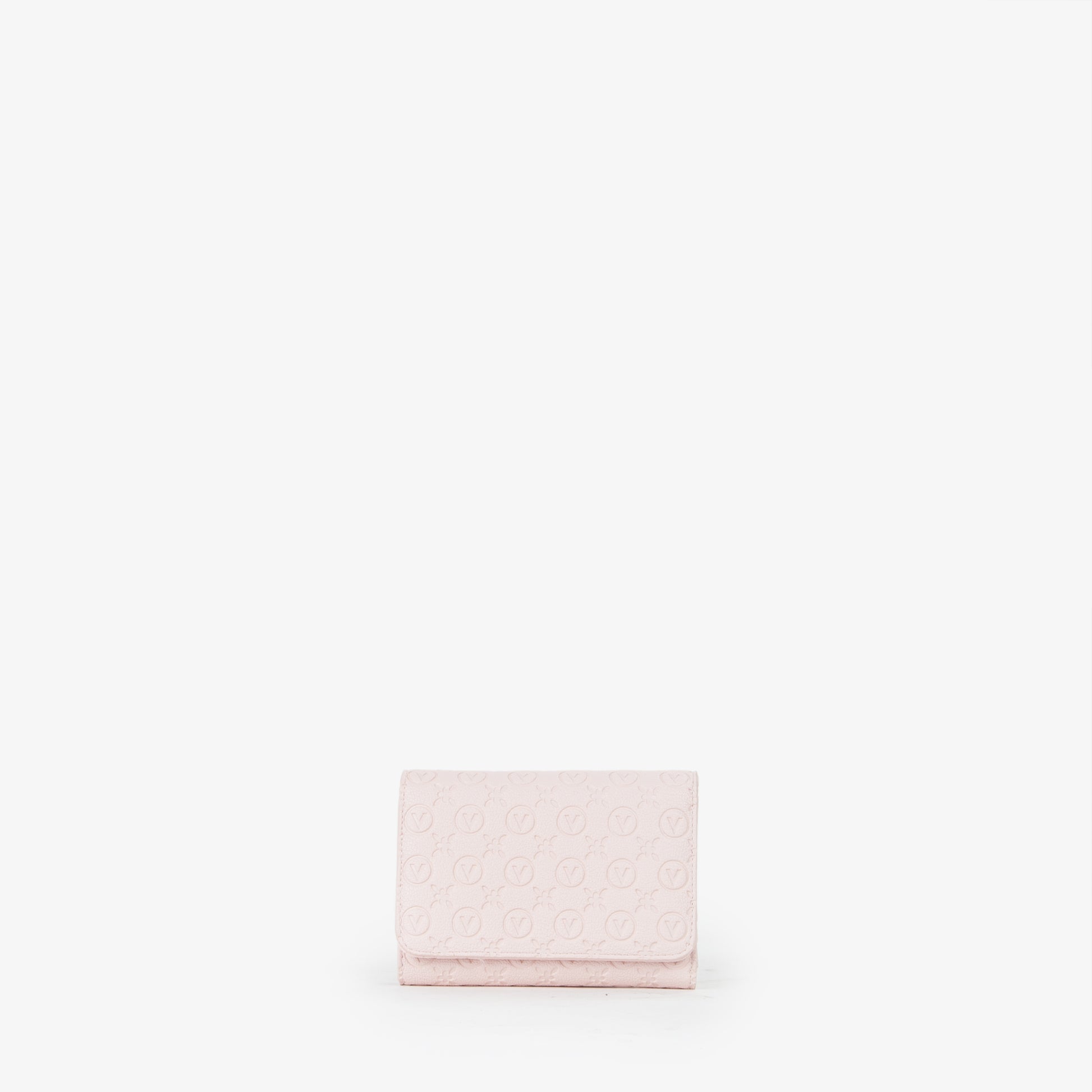 Porte-monnaie femme rose pâle monogramme embossé